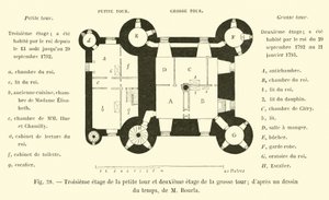 Tercer piso de la pequeña torre y segundo piso de la gran torre; según un dibujo de la época, de M. Bourla de French School