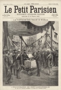 El zar Nicolás II y la zarina Alexandra de Rusia en una ceremonia de colocación de la primera piedra del Puente Alejandro III en París durante su visita a Francia de French School