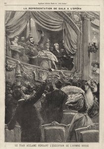 El zar Nicolás II de Rusia aclamado por el público durante la interpretación del himno nacional ruso en una gala en la Ópera de París durante su visita a Francia de French School