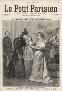 La zarina Alexandra de Rusia invitando a la viuda del presidente francés Sadi Carnot a besar a su hija, la Gran Duquesa Olga, durante la visita de la Familia Imperial Rusa a París de French School