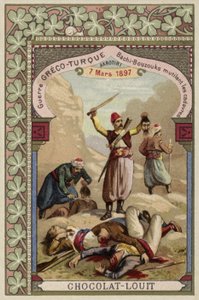 Bashi-bazouks turcos mutilando cadáveres griegos, Akrotiri, Creta, Guerra Greco-Turca, 7 de marzo de 1897 de French School