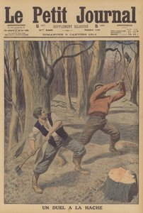 Dos leñadores peleando con hachas de French School