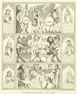Un Charivari, au quatorzieme siecle, Roman de Fauvel (grabado)