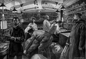Un bureau de post ambulant. Grabado en el periódico ilustrado “La jeunesse” de French School
