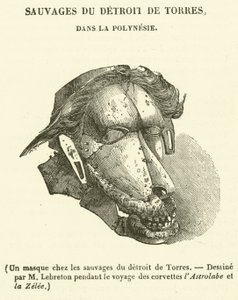 Una máscara entre los salvajes del Estrecho de Torres (grabado) de French School