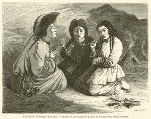 Una familia de mongoles Khalkhas (grabado)