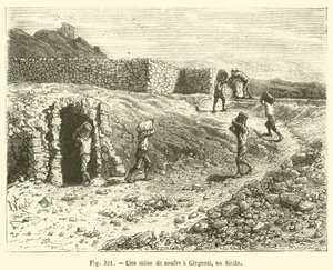 Una mina de azufre en Girgenti, en Sicilia de French School