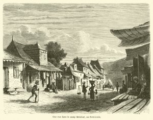 Una calle en el campamento Malabar, en Port-Louis de French School