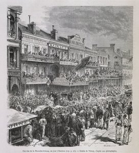 Una calle de Nueva Orleans en el día de las elecciones 1875 - en "Le Tour du Monde", 2º semestre 1876