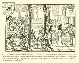 Una sala del Hôtel-Dieu de París de French School