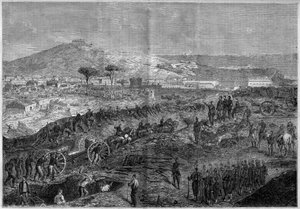 Unidad de Italia - Expedición de los Mil o Camisas Rojas liderada por Giuseppe Garibaldi (1807-1882) - Sitio de Gaeta de French School