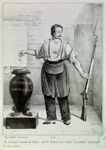 Sufragio universal "el voto o el rifle". El voto debe luchar contra el enemigo en lugar del rifle. Grabado por M.L. Bosredon, abril de 1848. París, Museo Carnavalet de French School