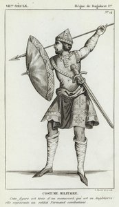 VII Siglo, Reinado de Dagoberto I, Traje Militar (grabado) de French School