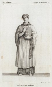VI Siglo, Reinado de Clotario I, Traje de Sacerdote (grabado)