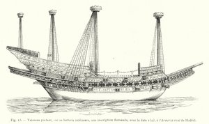 Barco con inscripción flamenca en su batería inferior, con la fecha 1523, en la Armería Real de Madrid de French School