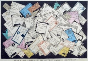 Valor de los asignados y otras monedas de papel durante la Revolución Francesa. Siglo XVIII de French School