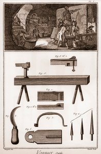 Vannier - herramientas - fabricante de baloncesto - “La Gran Enciclopedia, o Diccionario Razonado de las Ciencias, las Artes y los Oficios” (Enciclopedia o Diccionario de las Ciencias, las Artes y los Oficios) por Denis Diderot (1713-1784) y Jean d