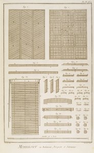 Persianas venecianas, suelos de parquet y pantallas de celosía, de la sección Menuisiers et Batiments de la Enciclopedia de Diderot, 1765 de French School