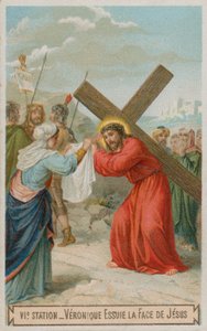 Verónica limpia el rostro de Jesús. La sexta estación de la cruz de French School