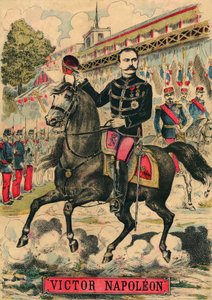 Victor Napoleón (1862-1926) a la cabeza de los partidarios de los Bonapartistas, el último heredero de Napoleón I tuvo que exiliarse a raíz de una ley aprobada por la Tercera República en 1886. Grabado, en "Le Figaro, suplemento", el 30/03/1889, París. Col de French School