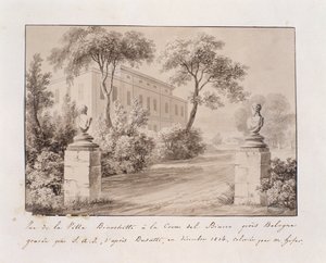 Vista de Villa Bianchetti en Croce del Biacco cerca de Bolonia, grabado por S.A.I. después de Busatti, coloreado por M. Hofer, diciembre 1814 de French School