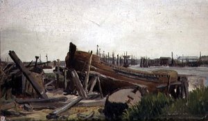 Vista de un astillero, c.1860 de French School