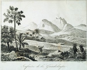 Vista de una soufrière en Guadalupe. Grabado del siglo XIX. Chartres, Museo de Bellas Artes de French School