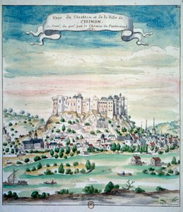 Vista del Castillo de Chinon de French School