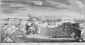 Vista de la ciudad de Valetta, Puerto de Malta, c.1736 (grabado) de French School