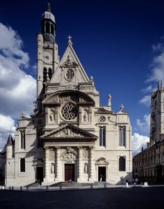 Vista de la fachada de la iglesia de Saint-Etienne du Mont, Place Sainte-Genevieve (Saint Etienne du mont) en París en el 5º arrondissement (la misma que la agencia Leemage) de French School