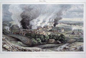 Vista de la fundición y cristalería de Creusot circa 1820-1830 de French School