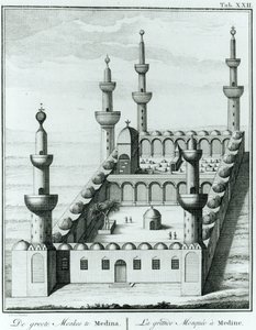 Vista de la Gran Mezquita en Medina antes de la profanación de las tumbas por la secta wahabí, de Descripción de Arabia por Carsten Niebuhr (1733-1815) publicado en 1774