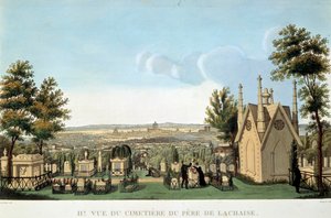 Vista del cementerio de Père Lachaise en París. Litografía anónima del siglo XIX. Colección privada