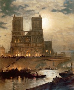 Vista de la fachada oeste de la Catedral de Notre-Dame, París, c.1840