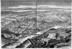 Vista de la ciudad y ciudadela de Alejandría en Italia de French School