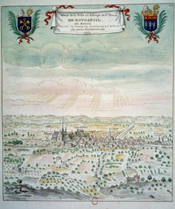 Vista de la ciudad y la abadía de Saint Pierre de Bourgueil de French School