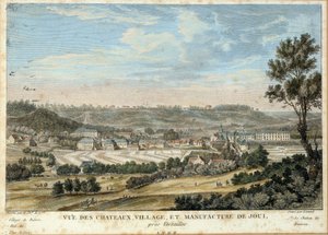 Vista de la ciudad y de la fábrica de lienzos de Christophe Philippe Oberkampf (1738-1815) en Jouy en Josas (Yvelines) (instalada en 1758) Litografía de 1800 Sceaux, musee de l