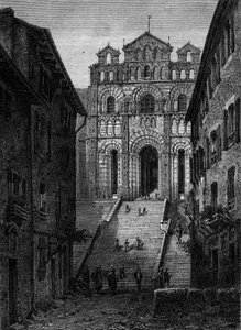 Vista de la fachada de la Catedral Notre Dame du Puy en Velay (Puy-en-Velay), Haute Loire (43)