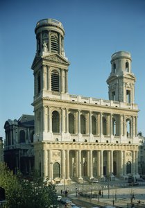 Vista de la fachada de la Iglesia de Saint-Sulpice, construida entre 1646-1780 de French School