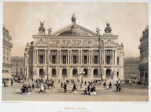 Vista de la fachada de la Ópera Garnier en París con vista al Boulevard des Capucines. Acuarela del siglo XIX. París, Museo Carnavalet de French School