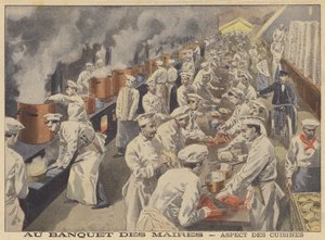 Vista de las cocinas para el banquete de los alcaldes de Francia