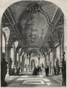 Vista de la nueva sala de los emperadores romanos, en el Museo de Antigüedades del Louvre. Grabado en “L