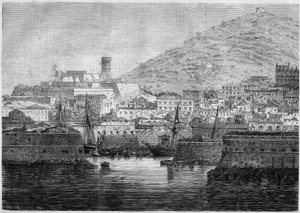 Vista del puerto y la ciudad de Gaeta, Italia de French School