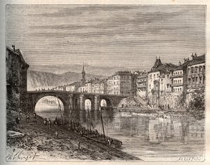 Villeneuve-sur-Lot - departamento de Lot-et-Garonne - grabado en “La France illustrée: géographie, histoire, administration statistique” por V.-A. Malt-Brown. 1884
