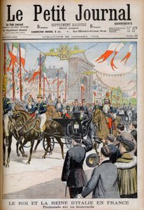 Visita del Rey y la Reina de Italia a Francia. Paseo por los bulevares con el Presidente de la República Francesa Emile Loubet - Ilustración para Le Petit Journal, 25 de octubre de 1903 - Víctor Manuel III