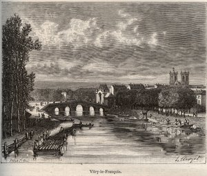 Vitry-le-François (Vitry le François) departamento del Marne - grabado en “La France illustrée: géographie, histoire, administration statistique” por V.A. Malt-Brown. 1884 de French School