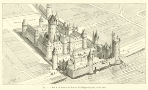 Vista aérea del Louvre de Philippe-Auguste, antes de 1362 de French School