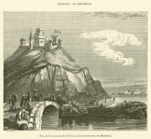 Vista de la fortaleza de Sylivrie, a orillas del Mar de Mármara (grabado)