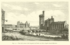 Vista de la torre y de la puerta de Nesle en 1650, según Israel Silvestre