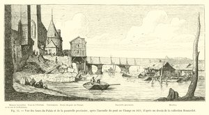 Vista de las torres del Palacio y de la pasarela provisional, después del incendio del puente au Change en 1621, según un dibujo de la colección Bonnardot de French School